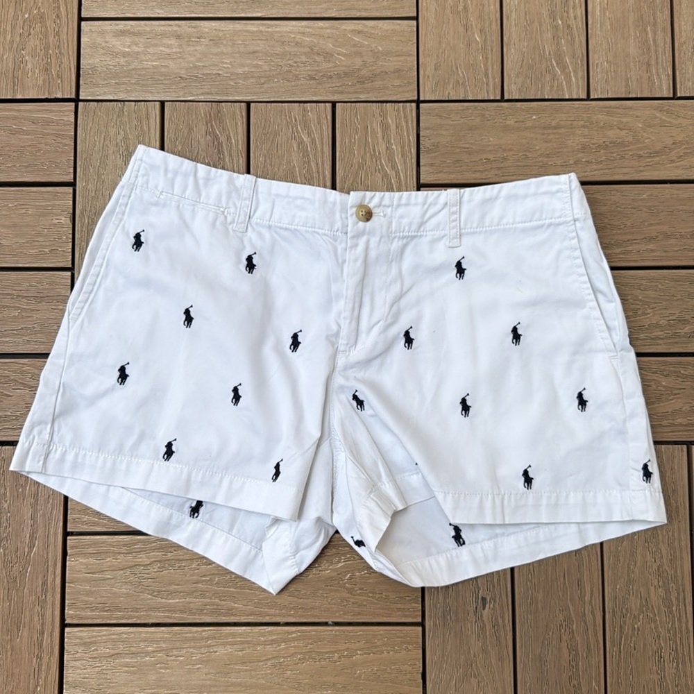 POLO Ralph Lauren women white shorts with navy embroidered polo logo